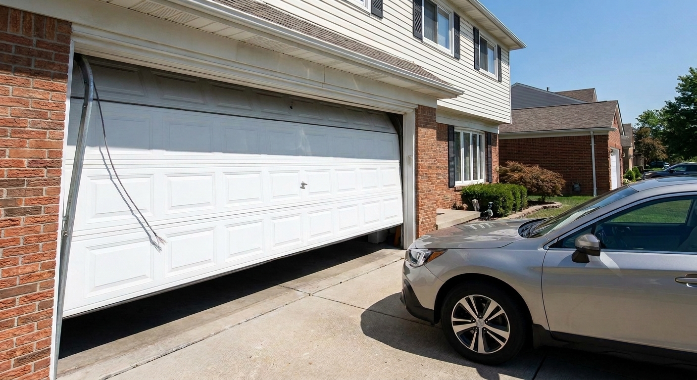 crooked garage door in St. Clair Shores causing uneven opening