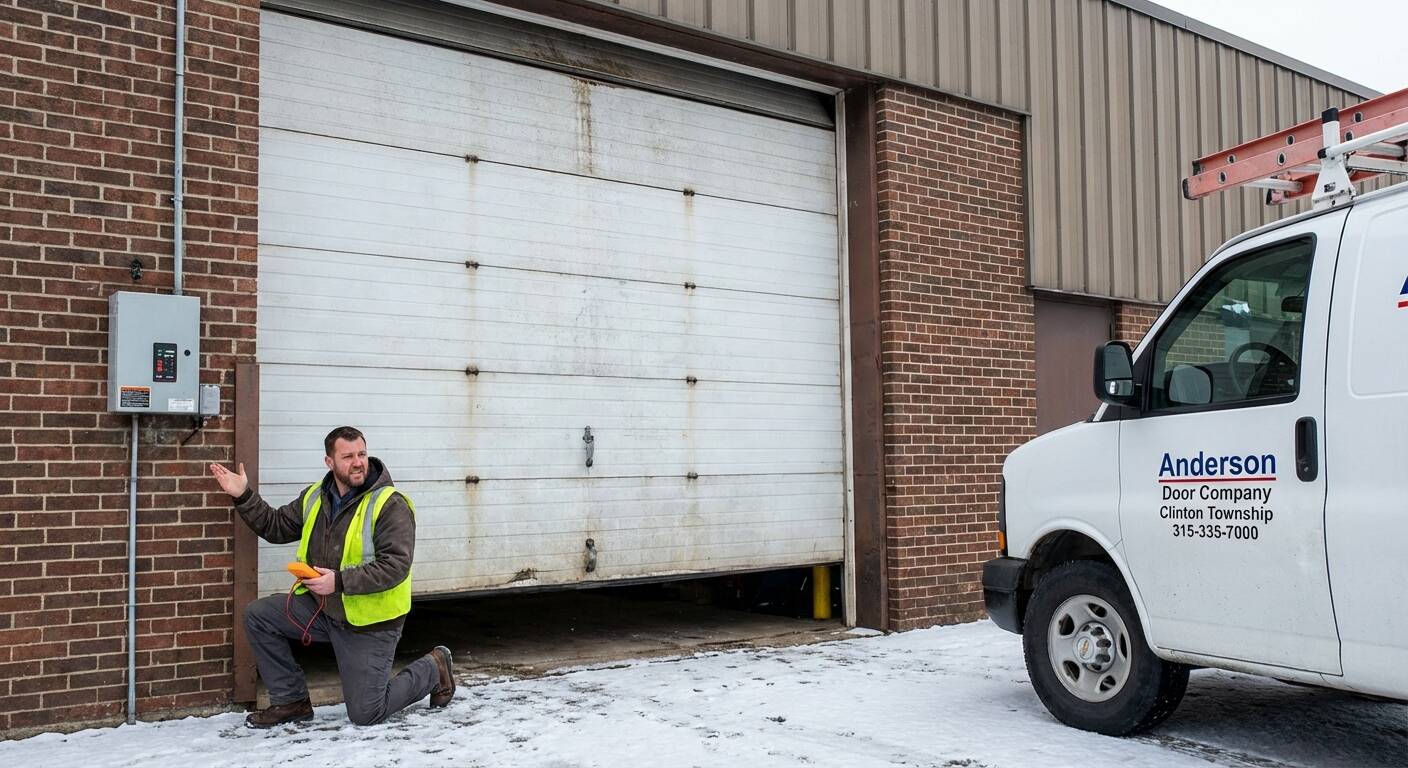 Troubleshooting a commercial garage door that won't open due to safety sensor issues