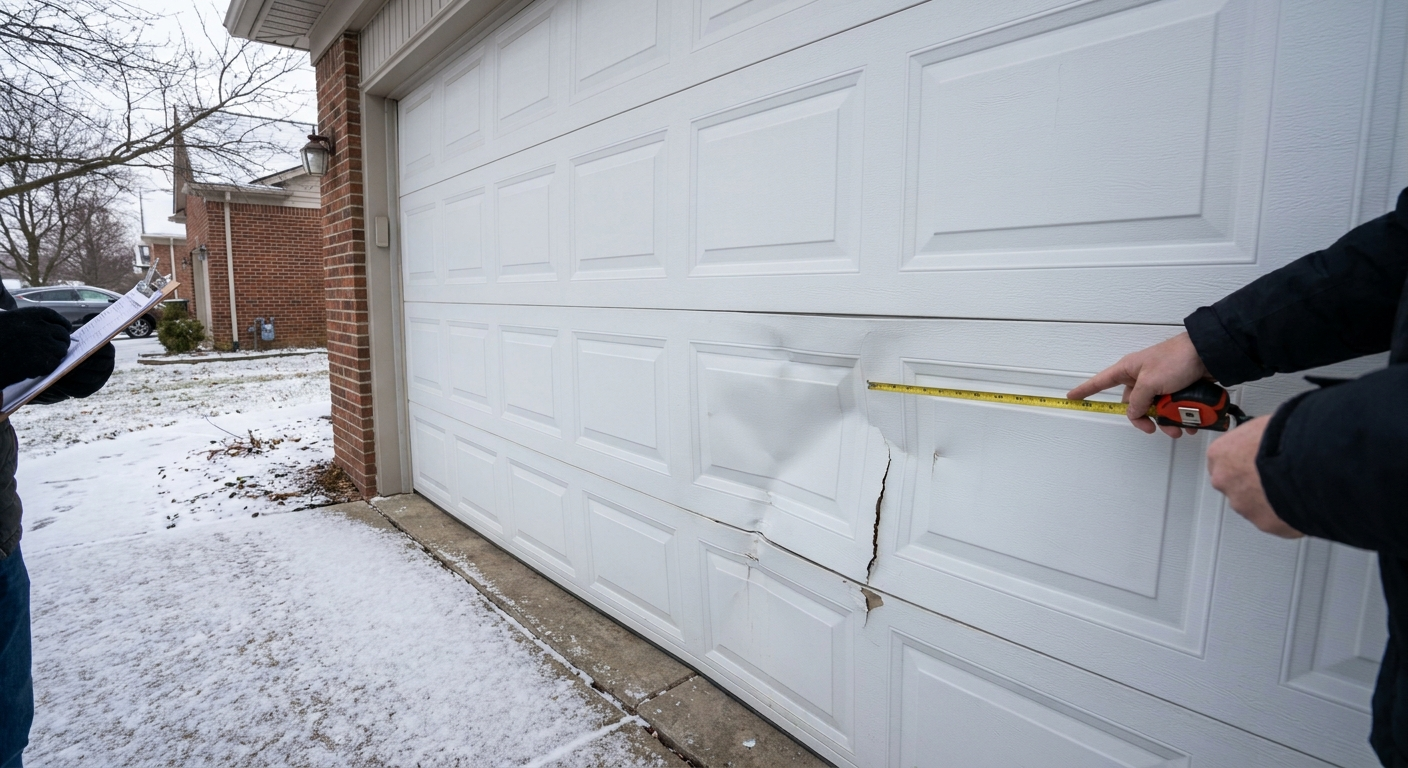 Damaged garage door panel repair or replacement options in Clinton Township