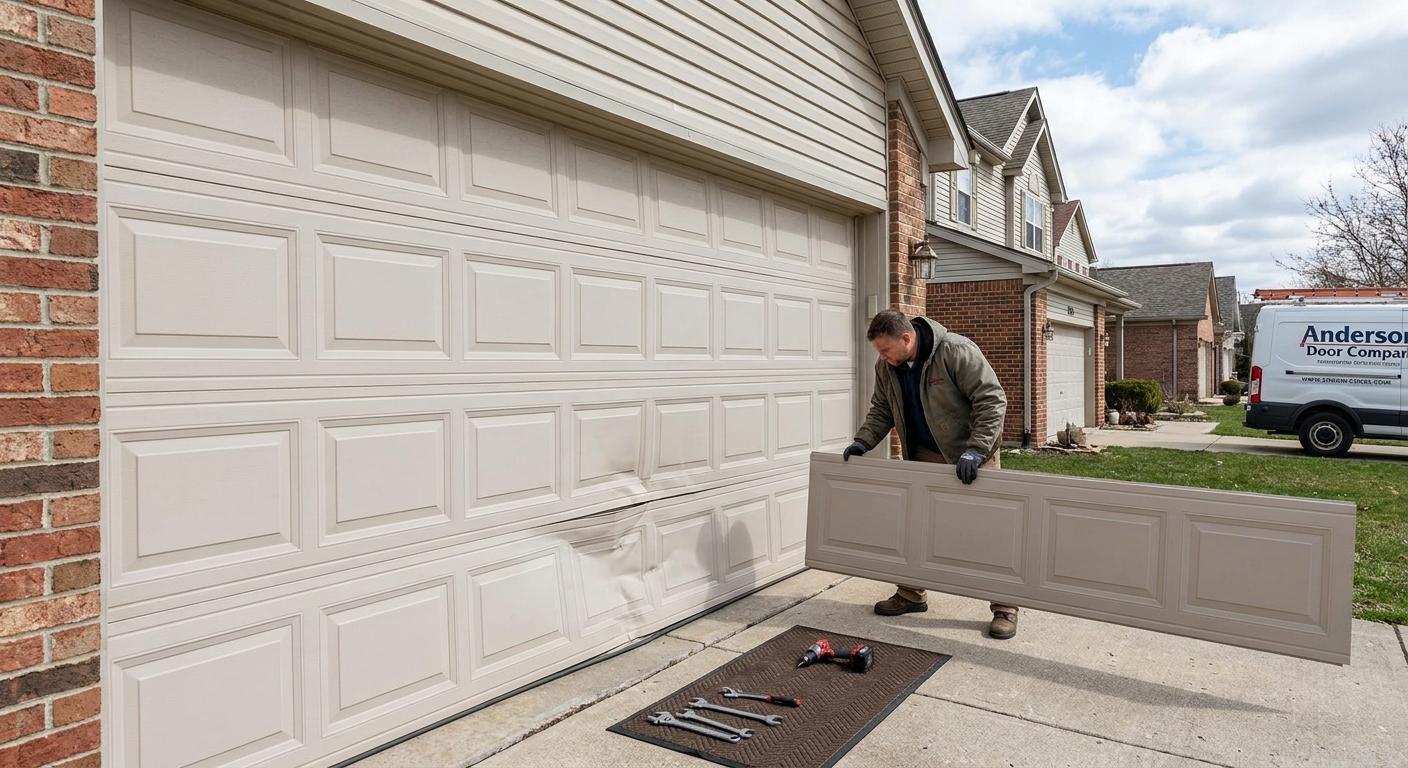 Garage door panel replacement in Clinton Township